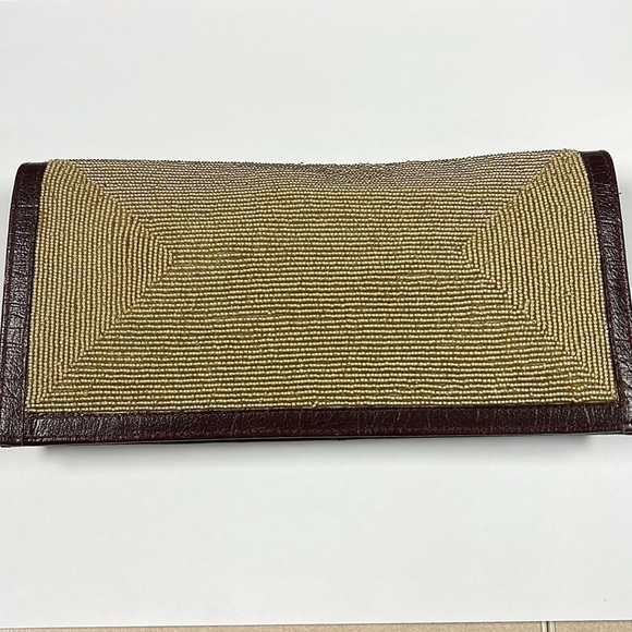 Vintage Beaded and Leather Long Clutch Bag Wallet - Picture 3 of 15